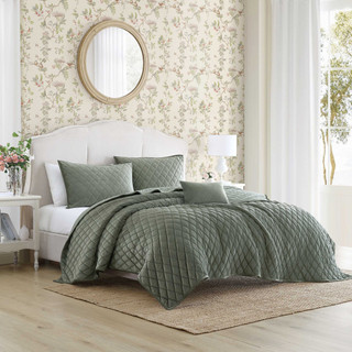 Thumbnail 4: Laura Ashley Laura Ashley Solid Diamond Stitch Reversible Quilt Set 