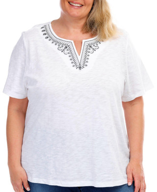 Thumbnail 1: Coral Bay Coral Bay Plus Short Sleeve Cross Stitch Top 