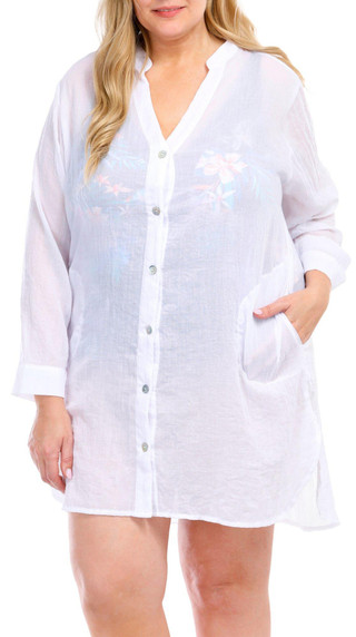 Thumbnail 1: Pacific Beach Pacific Beach Plus Long Sleeve Breeze Big Cover Up Shirt 