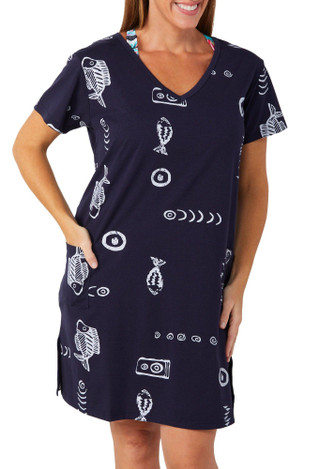 Thumbnail 1: In Gear In Gear Womens Short Sleeve Fish Print Swim Coverup 