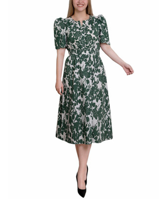 Thumbnail 1: NY COLLECTION Womens Puff Sleeve Floral Poplin Dress 