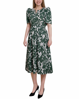 Thumbnail 2: NY COLLECTION Womens Puff Sleeve Floral Poplin Dress 