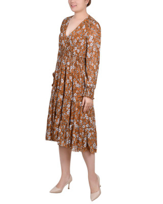 Thumbnail 3: NY COLLECTION Long Sleeve Clip Dot Chiffon Dress With Smocked Waist 
