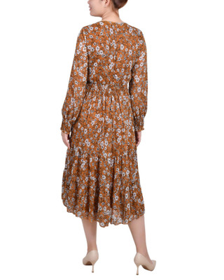 Thumbnail 2: NY COLLECTION Long Sleeve Clip Dot Chiffon Dress With Smocked Waist 