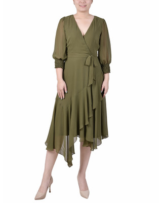 Thumbnail 1: NY COLLECTION 3/4 Sleeve Belted Chiffon Hankerchief Hem Dress 