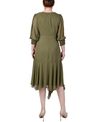Thumbnail 2: NY COLLECTION 3/4 Sleeve Belted Chiffon Hankerchief Hem Dress 