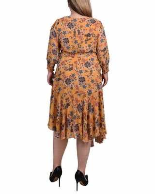 Thumbnail 2: NY COLLECTION Plus 3/4 Sleeve Belted Chiffon Hankerchief Hem Dress 
