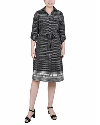 Thumbnail 1: NY COLLECTION NY Collection Womens 3/4 Roll Tab Sleeve Belted Shirtdress 