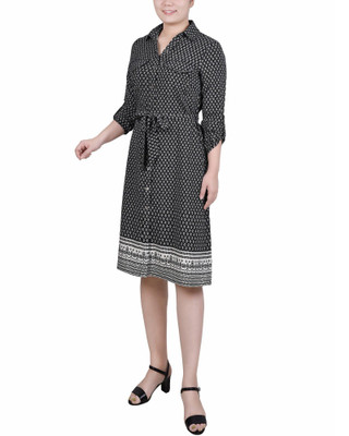 Thumbnail 3: NY COLLECTION NY Collection Womens 3/4 Roll Tab Sleeve Belted Shirtdress 