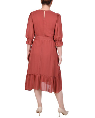 Thumbnail 2: NY COLLECTION Petite 3/4 Sleeve V-Neck Flounced Dress. 
