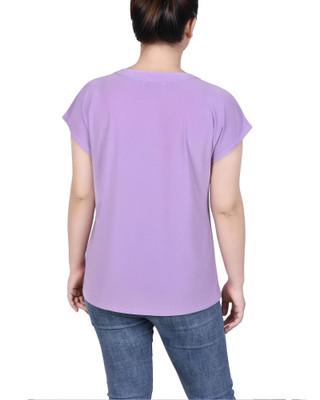 Thumbnail 3: NY COLLECTION Womens Petite Short Extended-Sleeve Grommet Neck Knit Top 