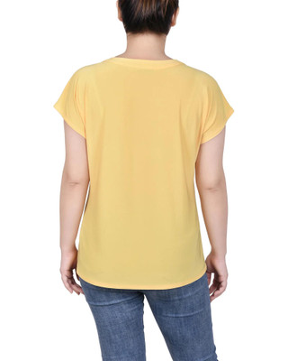 Thumbnail 3: NY COLLECTION Womens Petite Short Extended-Sleeve Grommet Neck Knit Top 