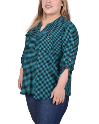 Thumbnail 3: NY COLLECTION NY Collections Plus Long Tab-Sleeve Top With Pockets 