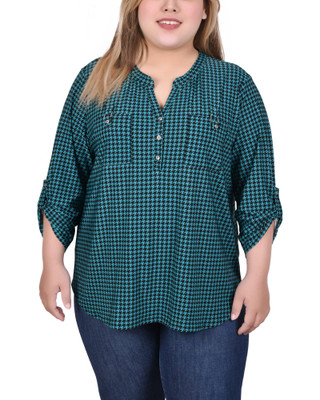 Thumbnail 1: NY COLLECTION NY Collections Plus Long Tab-Sleeve Top With Pockets 