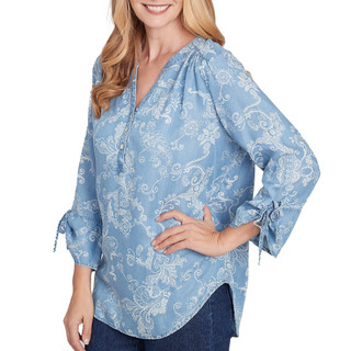 Thumbnail 4: Alfred Dunner Alfred Dunner Womens 3/4 Floral Tencel Scroll Top 