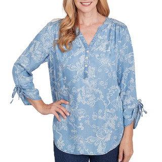 Thumbnail 1: Alfred Dunner Alfred Dunner Womens 3/4 Floral Tencel Scroll Top 