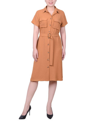 Thumbnail 1: NY COLLECTION NY Collection Petite Short Sleeve Belted Shirtdress 