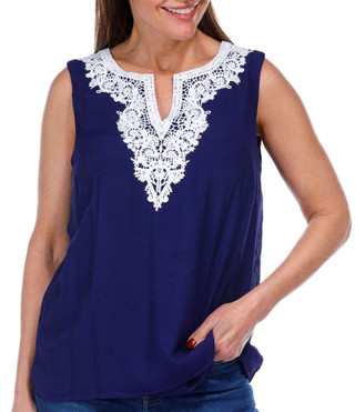 Thumbnail 1: Juniper + Lime Juniper + Lime Womens Sleeveless Crochet Gauze Top 