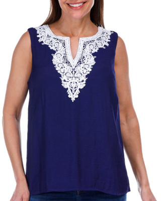 Thumbnail 4: Juniper + Lime Juniper + Lime Womens Sleeveless Crochet Gauze Top 