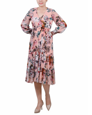 Thumbnail 1: NY COLLECTION NY Collection Womens Long Sleeve Clip Dot Chiffon Dress 