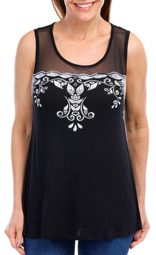Thumbnail 1: ECLA Women's Embroidered Sheer Sleeveless Top 