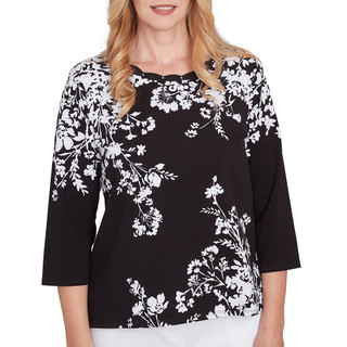 Thumbnail 1: Alfred Dunner Alfred Dunner Womens Asymmetric Floral Monotone Top 