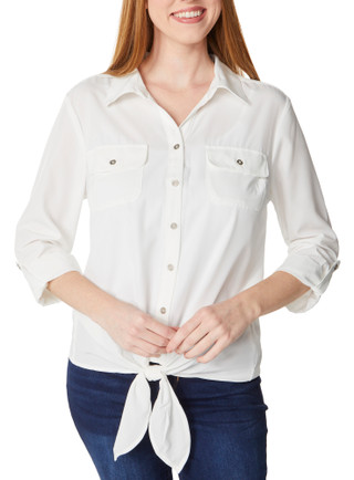 Thumbnail 1: NY COLLECTION NY Collection Womens 3/4 Sleeve Silky Stretch Tie Front Top 