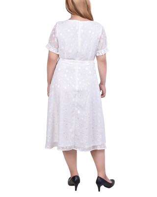 Thumbnail 2: NY COLLECTION NY Collection Plus Swiss Dot Belted Midi Dress 
