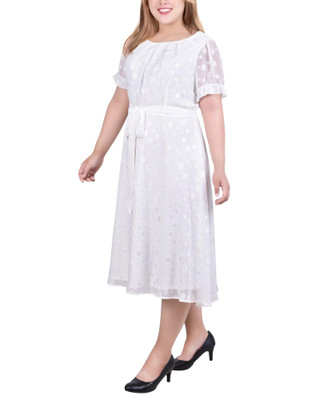 Thumbnail 3: NY COLLECTION NY Collection Plus Swiss Dot Belted Midi Dress 
