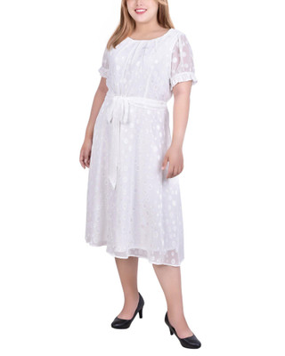 Thumbnail 1: NY COLLECTION NY Collection Plus Swiss Dot Belted Midi Dress 
