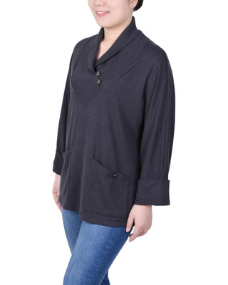 Thumbnail 2: NY COLLECTION NY Collection Petite Long Sleeve Shawl Collar Top 