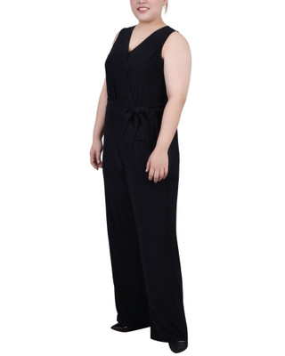 Thumbnail 3: NY COLLECTION NY Collection Womens Plus Size Sleeveless Belted Jumpsuit 