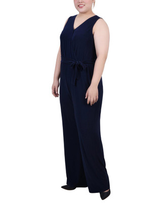 Thumbnail 3: NY COLLECTION NY Collection Womens Plus Size Sleeveless Belted Jumpsuit 