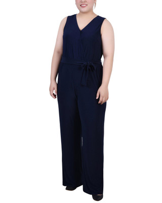 Thumbnail 1: NY COLLECTION NY Collection Womens Plus Size Sleeveless Belted Jumpsuit 