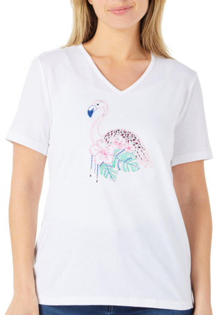 Thumbnail 1: Coral Bay Coral Bay Womens Short Sleeve Embellished Flamingo Tee 