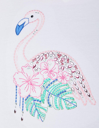 Thumbnail 3: Coral Bay Coral Bay Womens Short Sleeve Embellished Flamingo Tee 