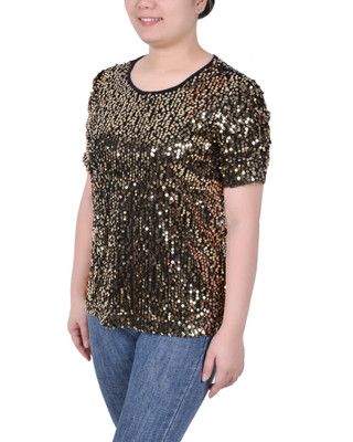Thumbnail 3: NY COLLECTION NY Collection Petite Short Sleeve Sequined Top 