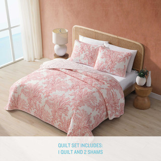 Thumbnail 17: Tommy Bahama Tommy Bahama 3 Pc Reversible Coral Garden Quilt Set 