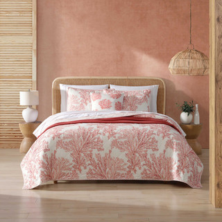 Thumbnail 2: Tommy Bahama Tommy Bahama 3 Pc Reversible Coral Garden Quilt Set 