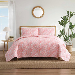 Thumbnail 1: Tommy Bahama Distressed Water Leaves Reversible Quilt Set 