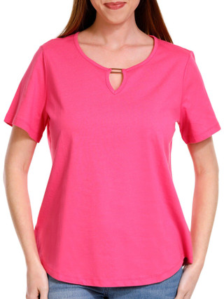 Thumbnail 1: Coral Bay Coral Bay Petite Short Sleeve Keyhole Neck Everyday Tee 