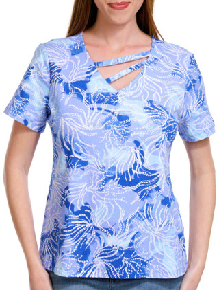 Thumbnail 1: Coral Bay Coral Bay Petite Print Crisscross Short Sleeve Top 