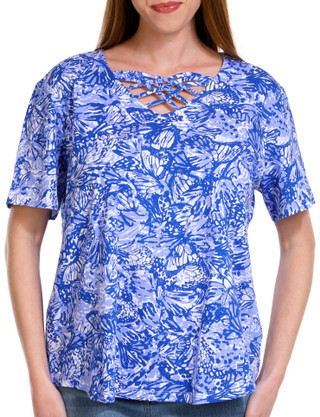 Thumbnail 1: Coral Bay Coral Bay Petite Print Crisscross Short Sleeve Top 