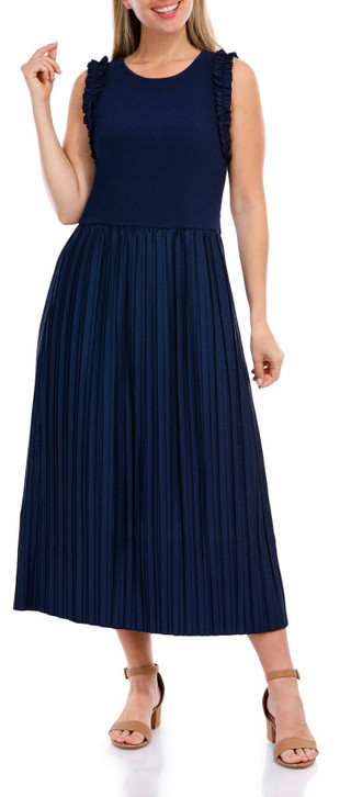 Thumbnail 1: Ellen Tracy Ellen Tracy Womens Sleeveless Ruffle Pleated Midi Dress 
