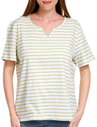Thumbnail 1: Coral Bay Coral Bay Petite Stripe Split Neck Short Sleeve Top 