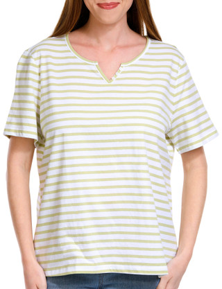 Thumbnail 1: Coral Bay Coral Bay Petite Stripe Split Neck Short Sleeve Top 