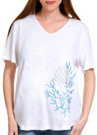 Thumbnail 1: Coral Bay Coral Bay Petite Embroidered Short Sleeve Top 