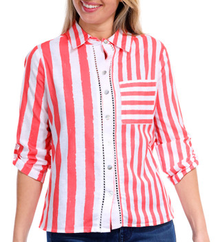Thumbnail 3: NUCO Nuco Petite Striped Button Front 3/4 Sleeve Top 