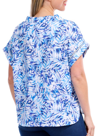 Thumbnail 2: NUCO Nuco Petite Printed Split Neck Top 