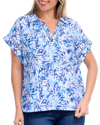 Thumbnail 3: NUCO Nuco Petite Printed Split Neck Top 